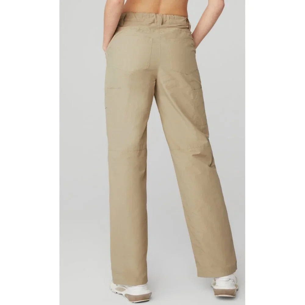 Alo Edge Trousers California Sand Tan Outdoor Hiking Utility Khaki Wide Leg Pant - Picture 2 of 13
